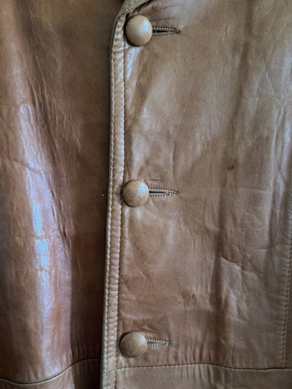 Men's Chestnut Leather Button Jacket